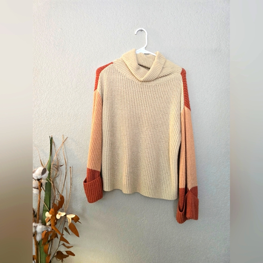 Colorblock Turtleneck Drop Sweater Cozy
